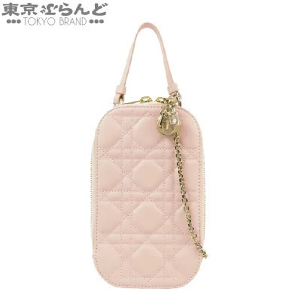 Christian Dior Lady Cannage Shoulder Bag Lambskin Phone Holder Pink